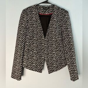 Mario Serrani Italy Open Front Classic Womens Blazer Black White Size Medium